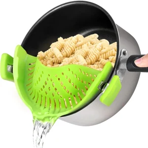 Clip On Silicone Pot Drainer Pan Strainer Colander Noodle Pasta Filter Green