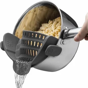 Silicone Clip On Pot Strainer Heat Resistant Pasta Vegetable Drainer Colander Gr